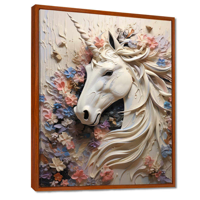 Impression sur toile Luscious Unicorn Fantasy Flower, H 20 po x l 12 po x P 1 po, Cadre flottant brun