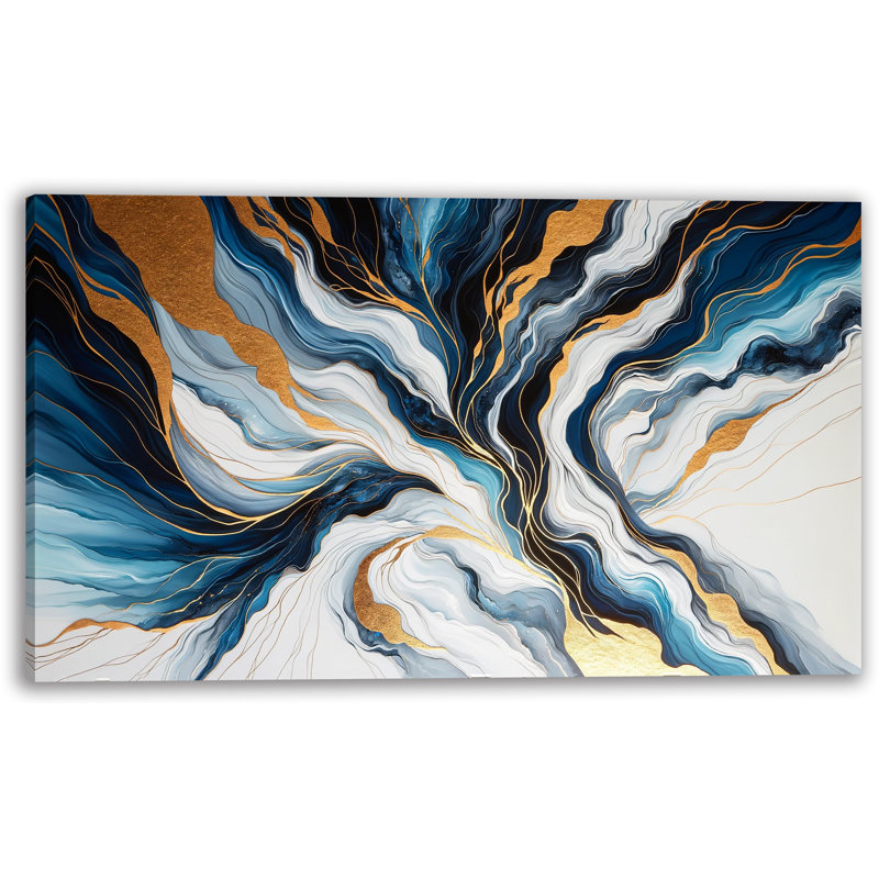 Golden Waves Abstract Wrapped Canvas Wall Art, 20" H x 35" W
