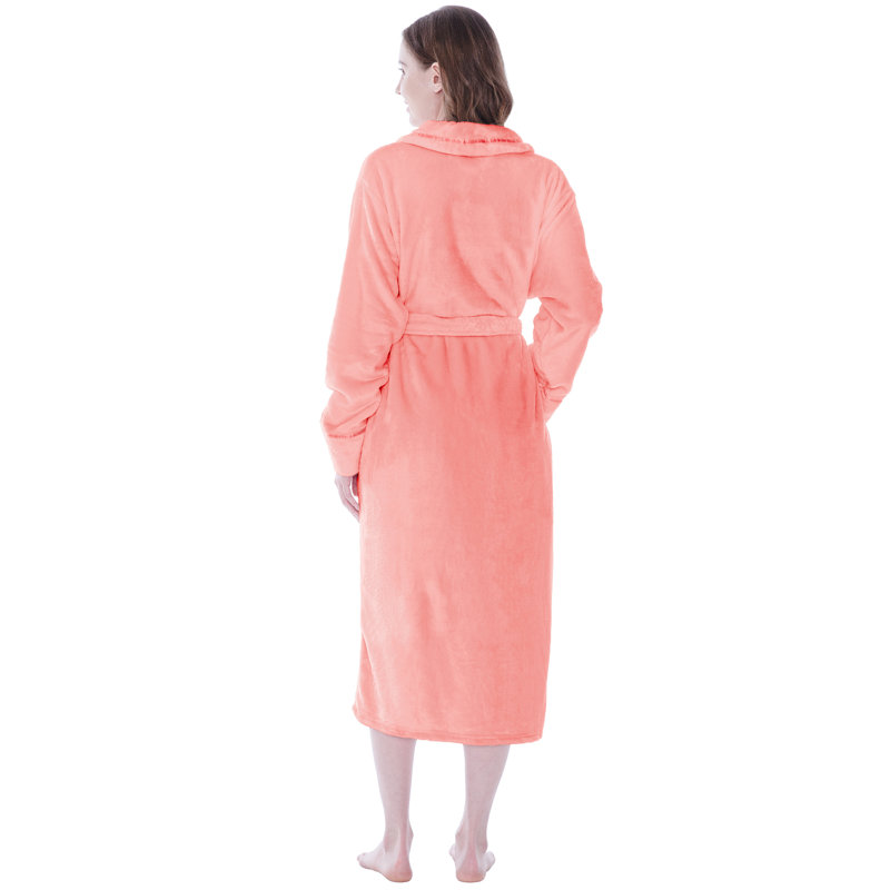 Peignoir mi-mollet en molleton avec poches, TG, Corail