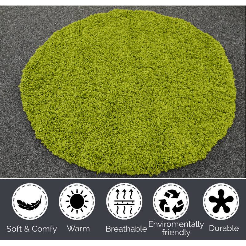 Kailum Solid Colour Shag Area Rug, Round 120cm