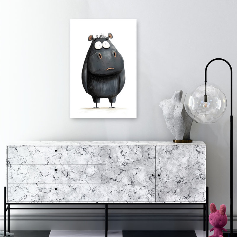 Worried Little Hippo Abstract Contemporary Animal Wall Art Print by Mathieu - Wrapped Canvas Print, 91.44cm H x 60.96cm W
