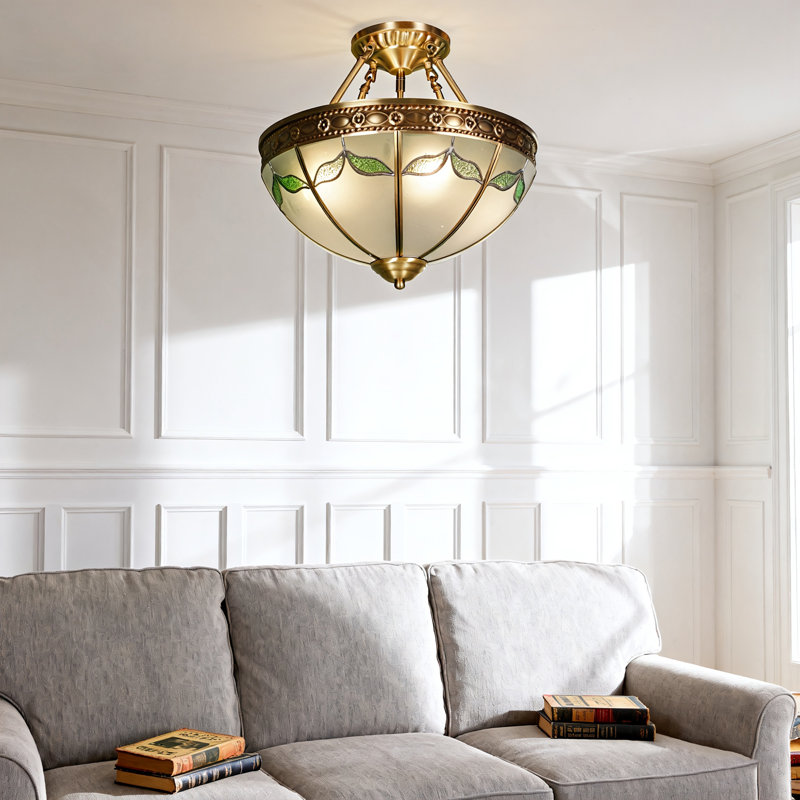 Lustre rond en cuivre semi-encastré, 4 lumières