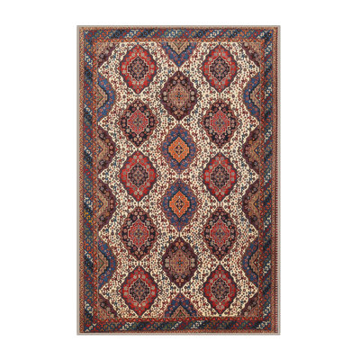 Tapis géométrique beige / rouge