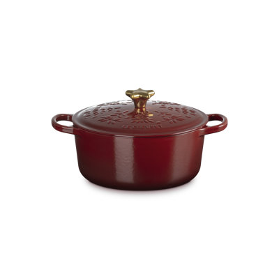 Le Creuset Enameled Cast Iron Holiday Tree Signature Round Dutch Oven With Gold Star Knob, 4.5 Qt. - Cerise