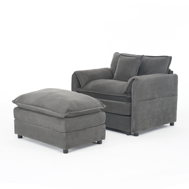 Oversized 57.48" Recliner Chair with Movable Ottoman - Soft Chenille Upholstered Indoor Lounge Chair for Living Room or Bedroom,DIY Combination