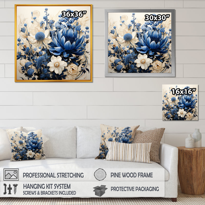 «Blue Bonnets White Flowers Bouquet I», reproduction d'art sur toile, Or, H 24 po x l 24 po x P 1 po