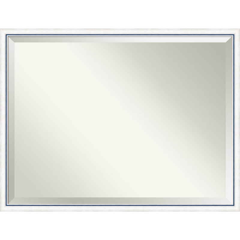 Solid Wood Wall Mirror, White/Blue, Rectangle, 32.25" x 42.25"