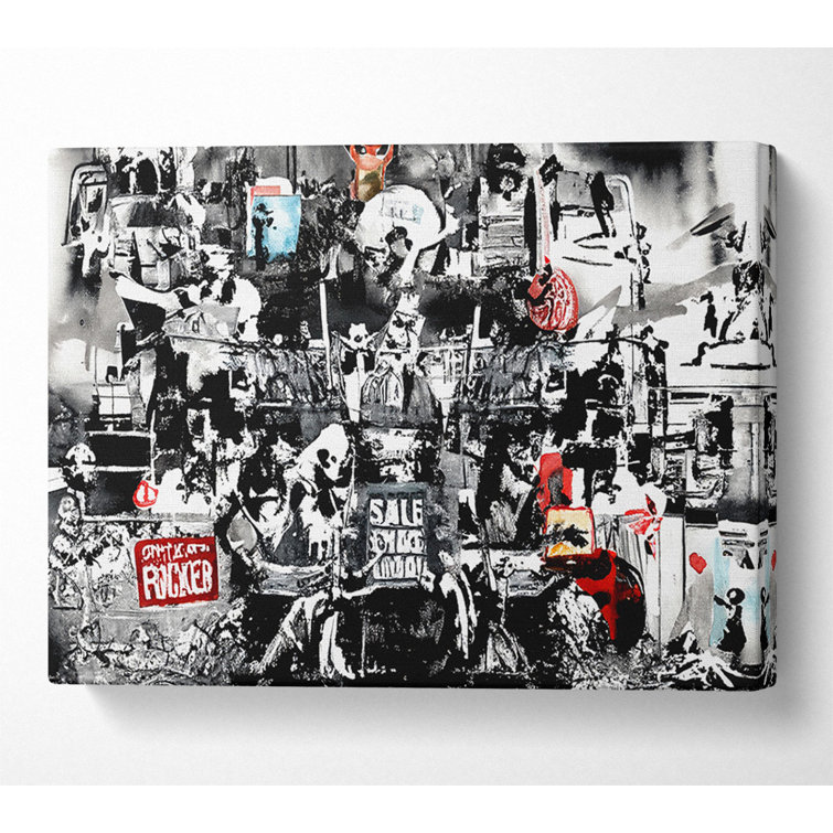 Banksy Collage 1 B N W - Wrapped Canvas Print