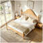 Lit plateforme double avec tête de lit chic, structure de lit en bois massif avec support à lattes, pas de sommier tapissier et conception basse à terre, naturel-130905549-130905552