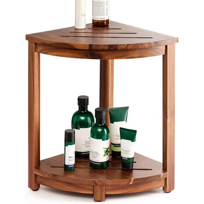 Banc de douche d'angle en bois d'acacia - Tabouret de spa imperméable 18 po avec tablette de rangement