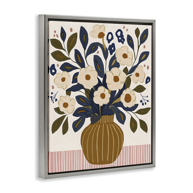 Vase floral Boho avec cadre flottant à rayures, design Creative Studio, 21 x 17, Cadre flottant gris lustré