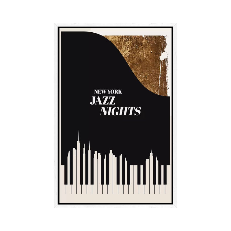 Jazz Nights by Kubistika - Print on Canvas, White Floater Framed, 101.6cm H x 66.04cm W x 3.81cm D