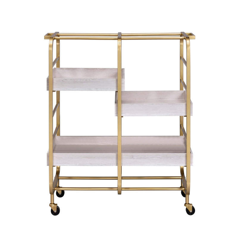 Serving Cart with 3 Adjustable Trays, Gold+White