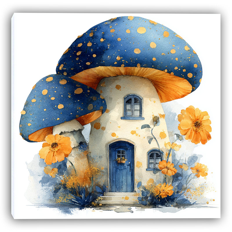 Toile tendue dorée champignon doré, H 30 po x l 30 po