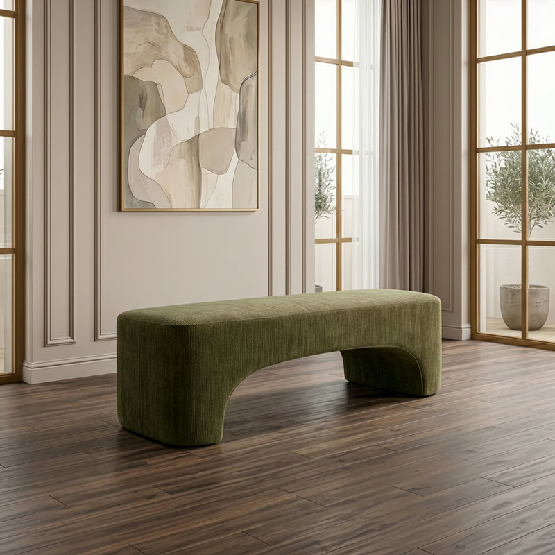 Ovaish - Modern Olive Green Fabric Bench