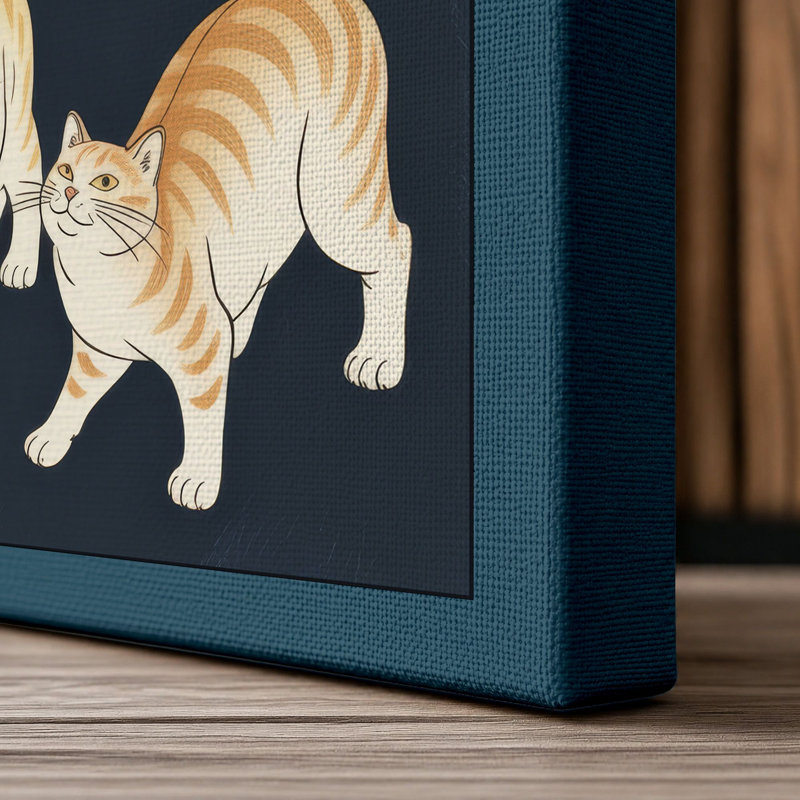 Seven Tabby Cats Japandi - Wrapped Canvas, 36x24 - 91.4 x 61.0 cm, Teal Border