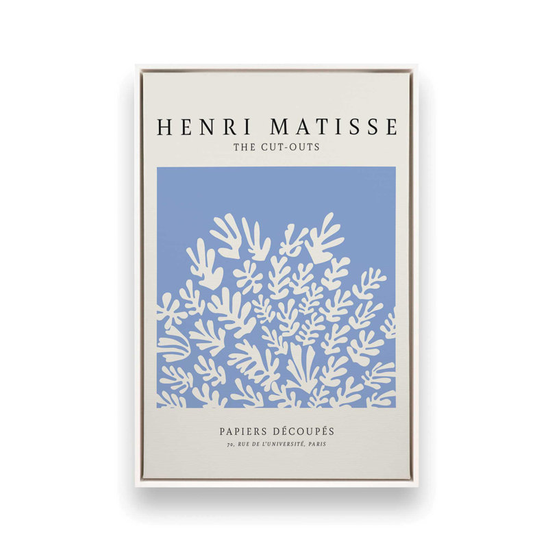 Affiche La Gerbe en bleu Matisse, Cadre flottant blanc opaque, H 48,75 po x l 32,75 po
