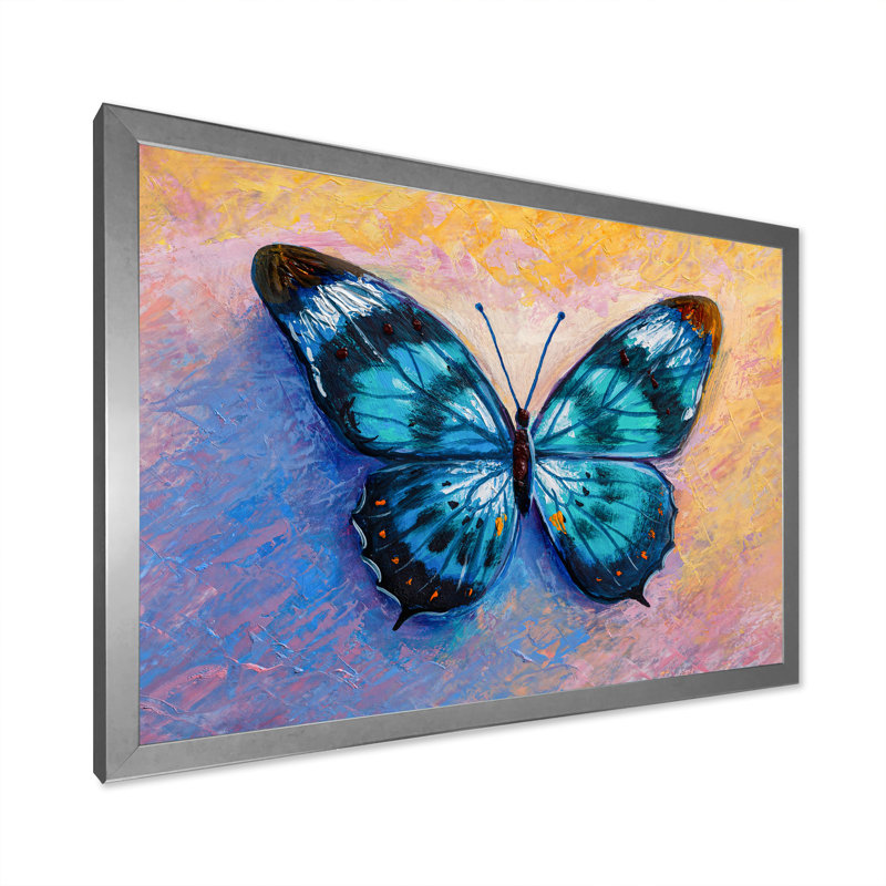 «Abstract Turquoise Butterfly», reproduction sur toile flottante, H 8 po x l 12 po x P 1 po, Cadre photo argenté