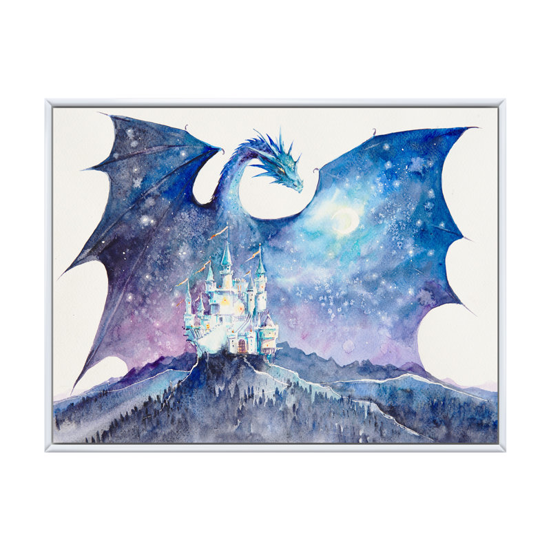 " Dragon Castle Guard Castle ", 30" H x 40" W x 1.5" D, White Floater Framed Canvas