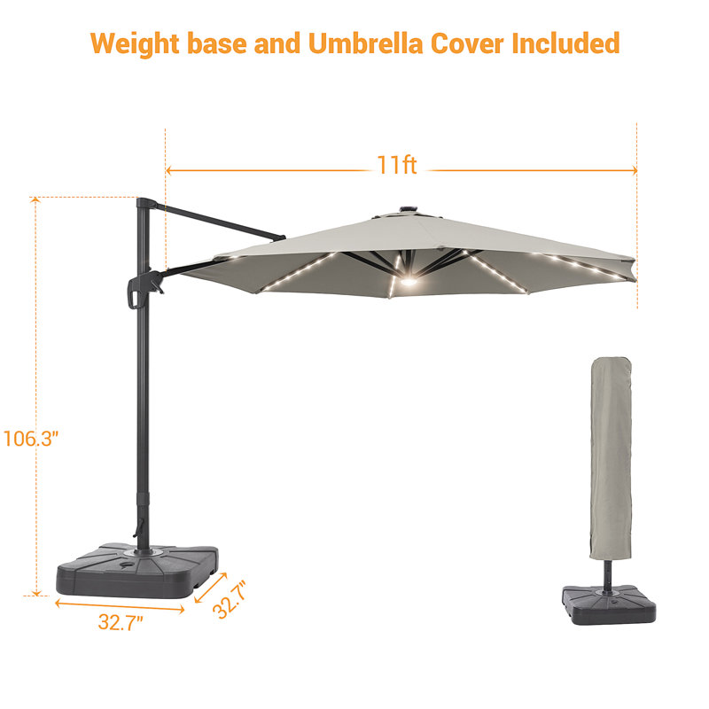 Parasol en porte-à-faux lumineux 132 "Quiteri, Gris
