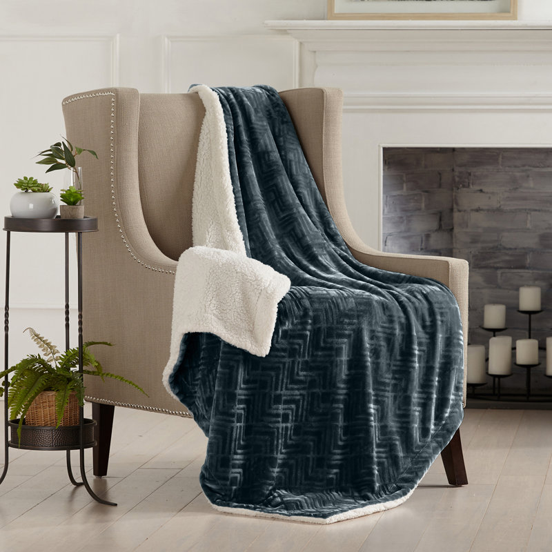 Charcoal Reversible Sherpa Fleece and Velvet Plush Throw Blanket