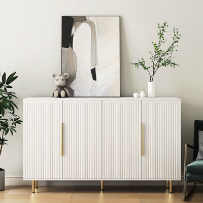 Large Storage Sideboard In White - Modern Console For Bedroom Buffet Spacious Interior