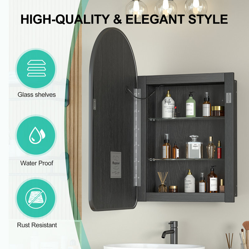 420Mm W 680Mm H Arched Medicine Cabinet Adjustable Led Aluminum Frame