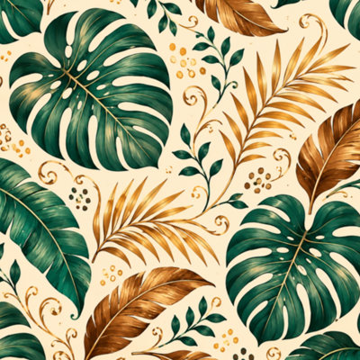 Rouleau de papier peint adhésif amovible de style jungle tropicale avec motif léopard de feuilles de palmier vert l 17,7 po x H 118 po
