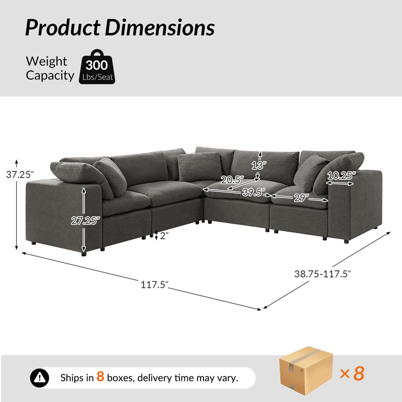 Canapé modulaire rembourré Alberto, Gray Polyester