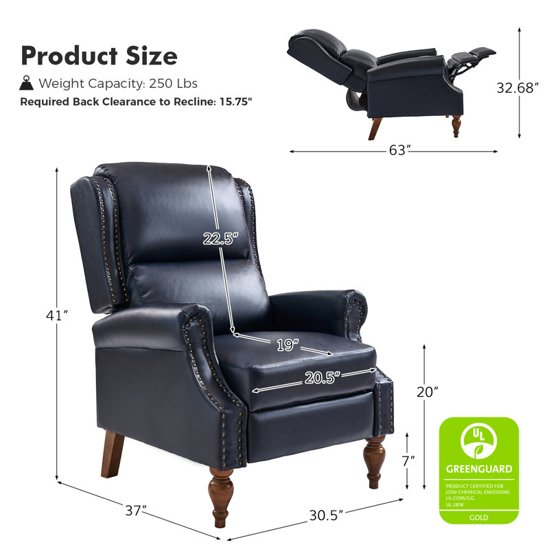 Deondria Vegan Leather Manual Push Back Recliner (Set of 2), Navy
