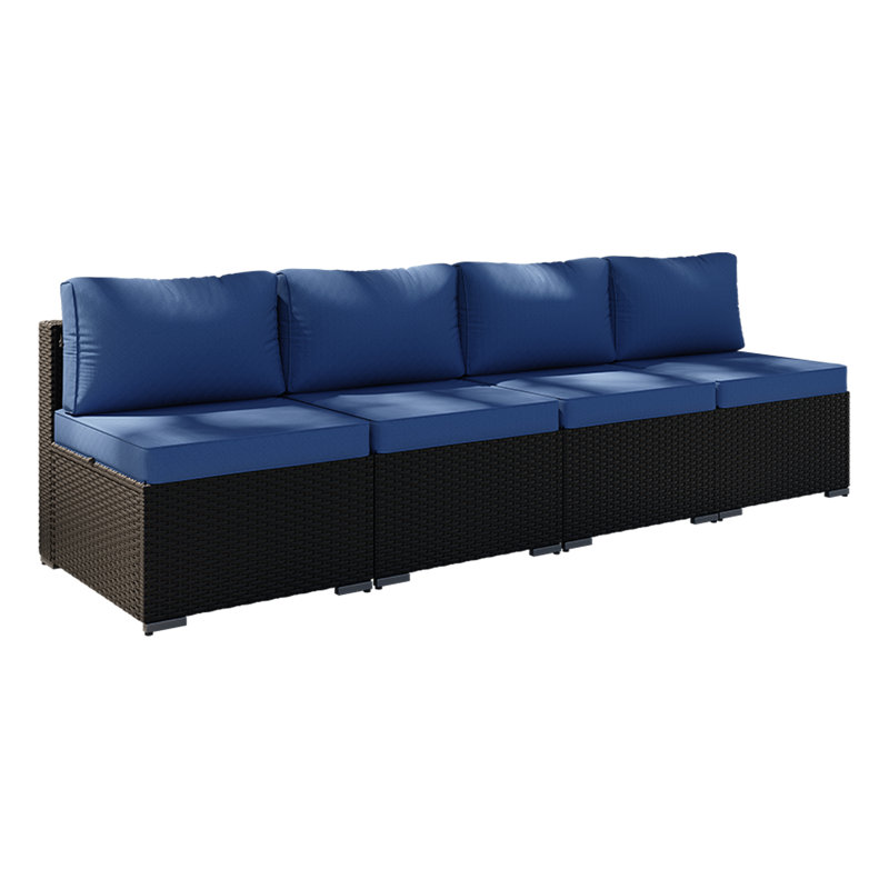 4 -Person Rattan Patio Safo With Cushions, Blue, Black