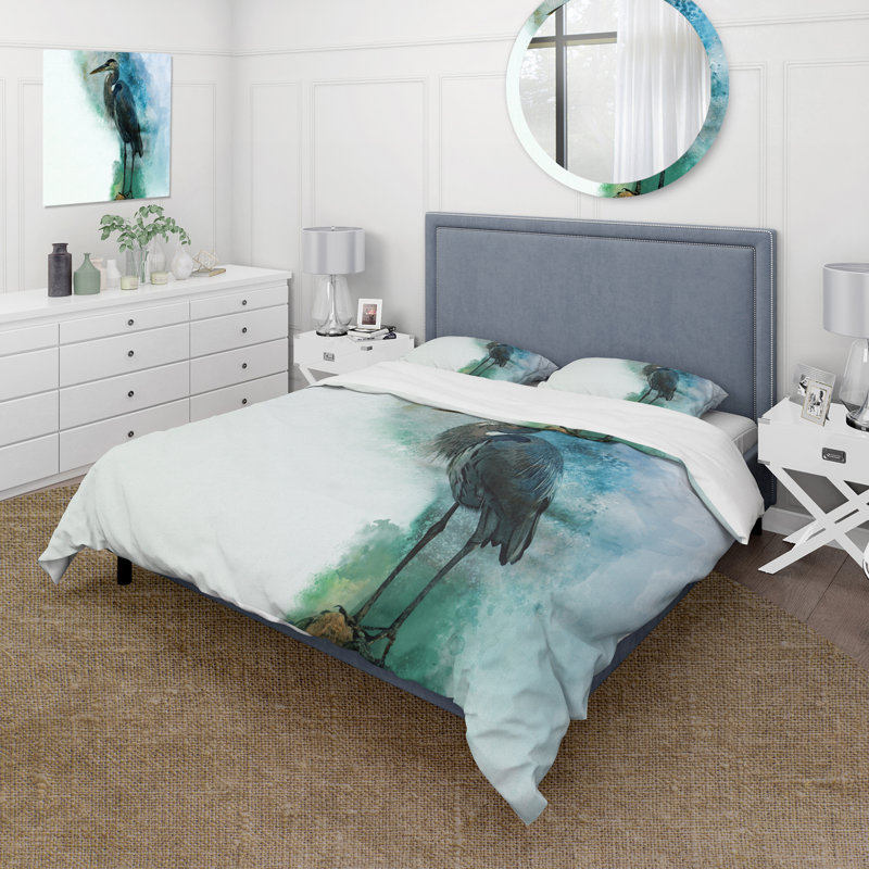 Contemplating Heron By The Waterside - Ensemble de housse de couette Farmhouse - Microfibre de polyester
