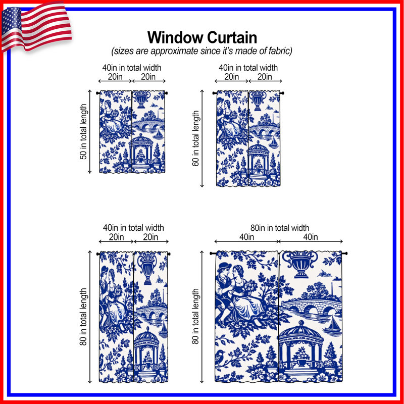 Rideaux de fenêtre Blue Toile, 80 po x 52 po - 2 panneaux, Transparent