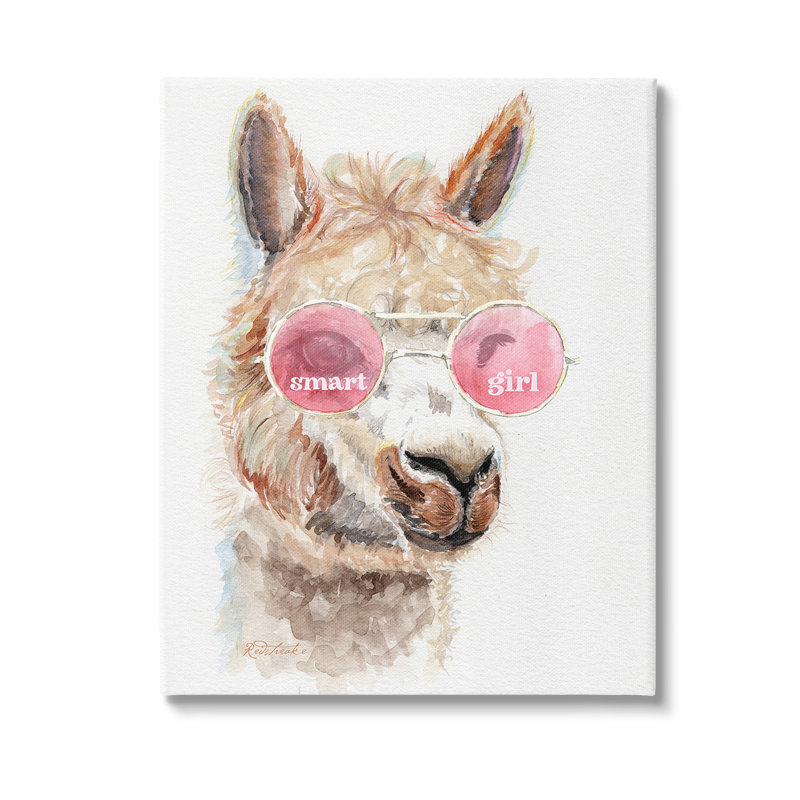 Art mural sur toile Smart Girl Llama par Jennifer Redstreake, H 40 po x l 30 po