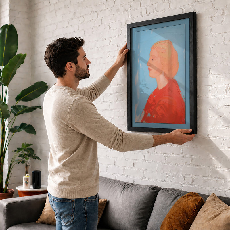 Profile in Red Modern - Framed Print, A2 - 59.4 x 42.0 cm, Walnut