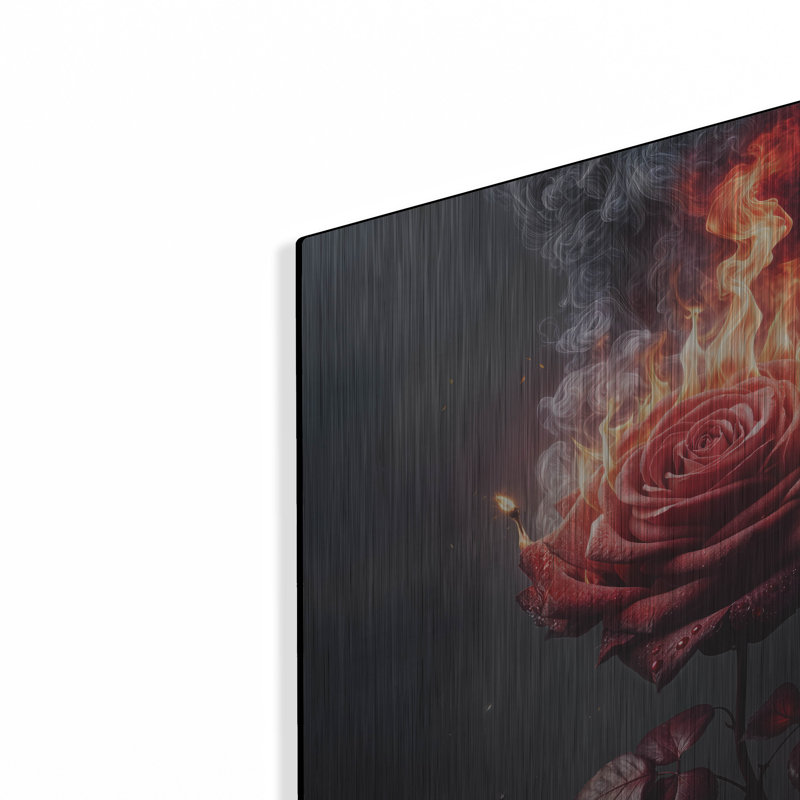 «Red Rose On Fire 1» par Rey Klimt, art mural en métal, H 12 po x l 12 po