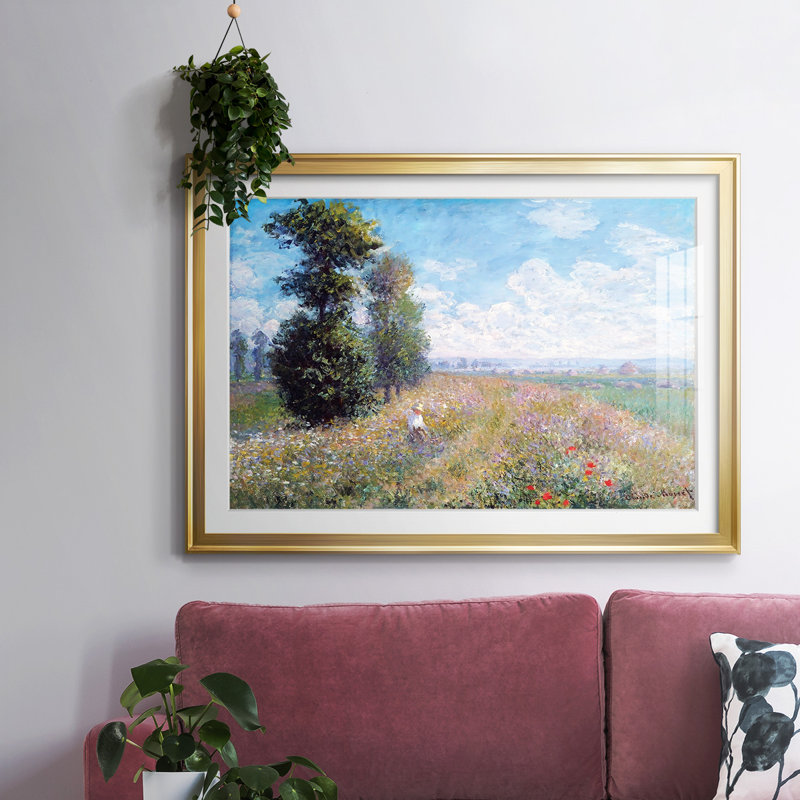 «Meadow with Poplars», 1875, reproduction d'art encadrée, Or, H 15 po x l 21 po x P 1,5 po