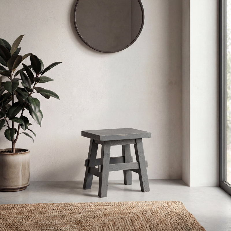 Tabouret d'appoint en bois massif rustique fabriqué à la main de 17 po Revine Revine, Dark Gray