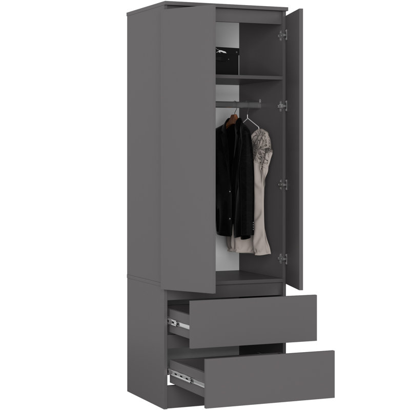 Sira 2 Door Manufactured Wood Wardrobe, 180cm H x 60cm W x 51cm D