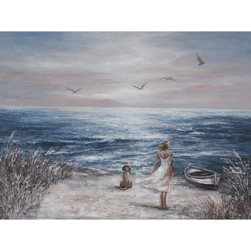 Tenny, femme et chien d'art côtier, H 36 po x l 48 po x P 1,5 po