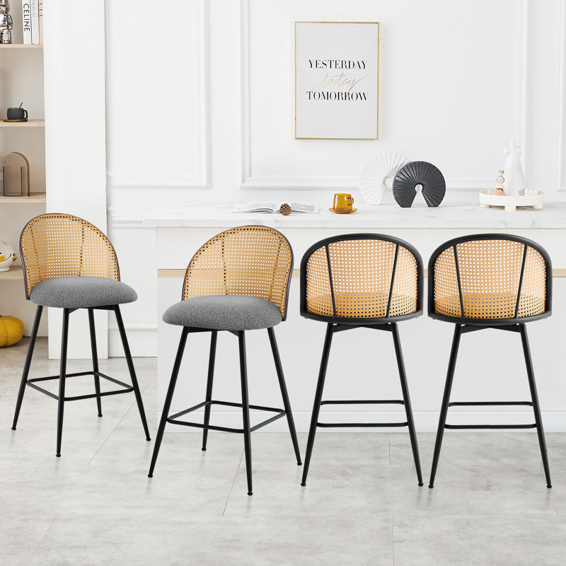 66 cm H Swivel Upholstered Bar Stool & Counter Stool with Metal Legs (set of 2 & set of 4), 4, Grey