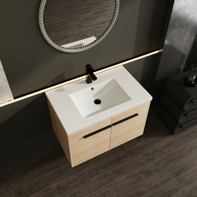 Meuble-lavabo à 2 portes - chêne 30 po avec évier de comptoir en résine 30 po, armoire 2 portes et design élégant