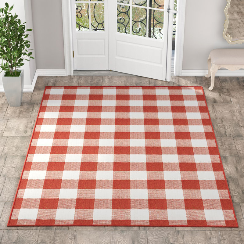 Tapis intérieur / extérieur Mac Mac, Rectangle 1 pi 10 po x 2 pi 10 po, Rouge / ivoire