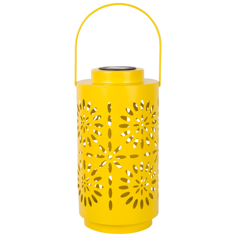 12"H Yellow Flower Solar Lantern, Yellow Flower
