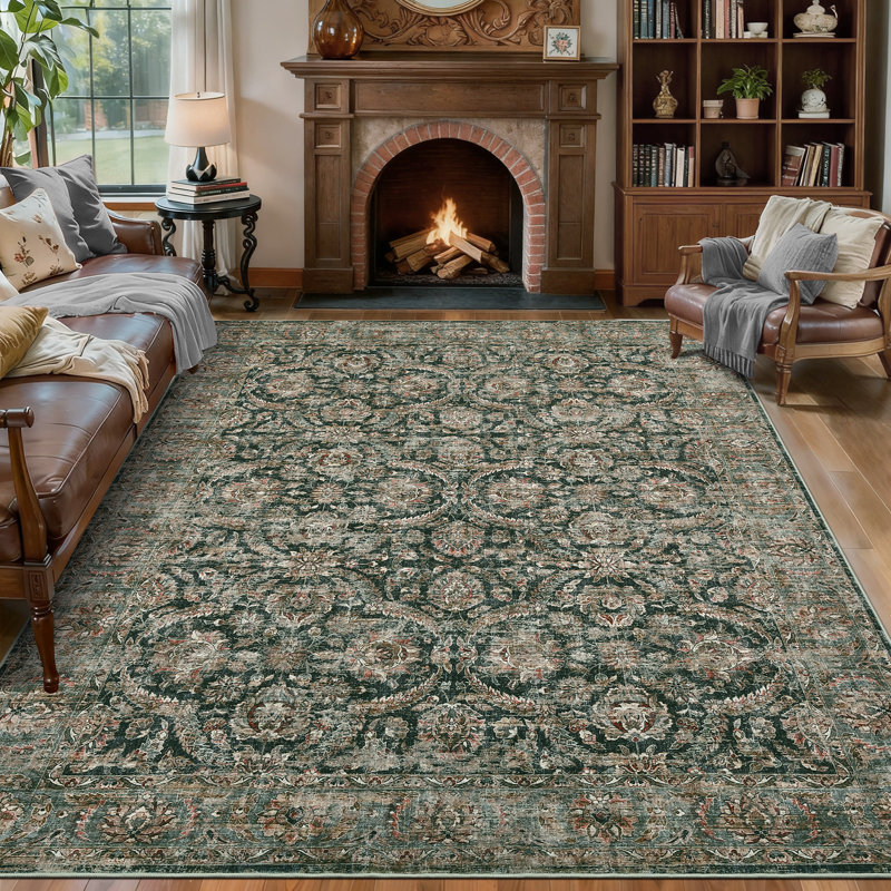 GarveeHome Washable Rugs for Living Room, Non Slip Low Pile Vintage Area Rugs for Bedroom, Stain Resistant Contemporary Foldable Neutral Soft Carpet, Indoor Distressed Floor Mats
