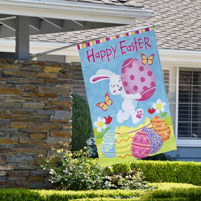 Pink Polyester Easter Bunny Garden Yard Banner 40" x 28"