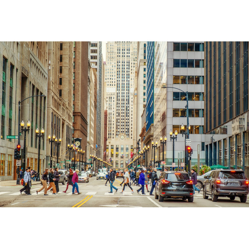 Street In Chicago by Tunart - No Frame Art Prints on Canvas, 61cm H x 91cm W