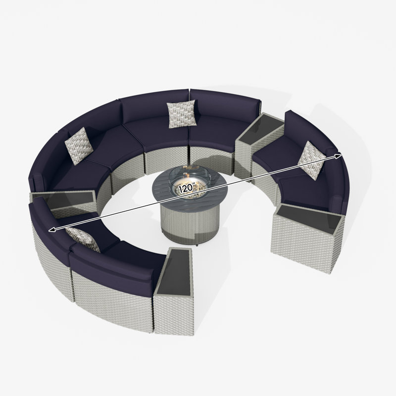 Ensemble de conversation courbé pour 8 personnes avec coussins Dartmore, H 23,62 po x l 31,69 po x P 31,69 po, Marine, Oui
