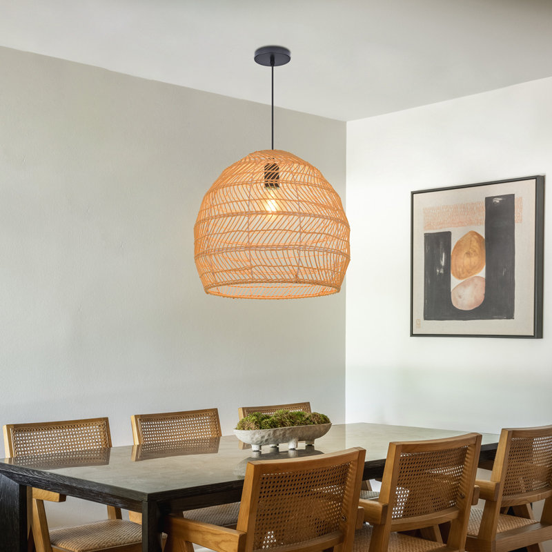 1-Light Rattan Pendant Light Single Natural, 15.74" H x 15.74" W x 15.74" D