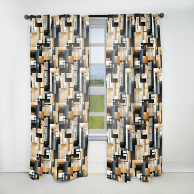 Metropolitan Neutral Colour Geometric - Modern Curtain - Velvet Room Darkening - 1 Panel